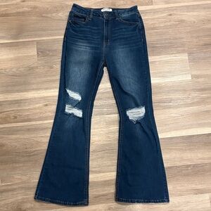Wax Jean Dark Blue Distressed Flare Jeans
